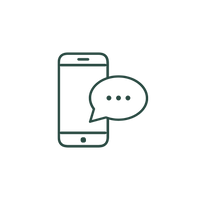 Line art of a smartphone with a speech bubble icon on a white background
