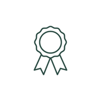 Line drawing of a ribbon award icon on a white background