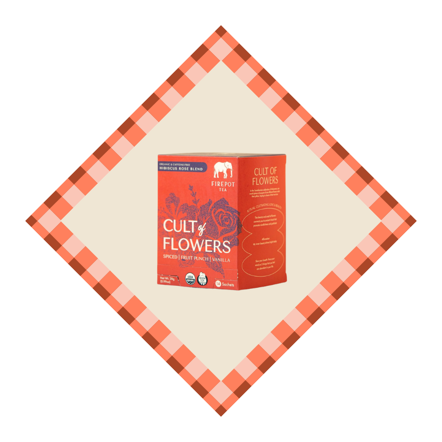 Box of 'Cult of Flowers' on a checkered background
