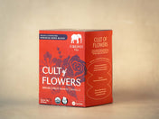 Cult of Flowers tea box on a beige background
