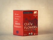 Red box of Firepot Tea with 'Cult of Flowers' branding on a beige background