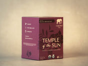 Tea box labeled 'Temple of the Sun' on a beige background