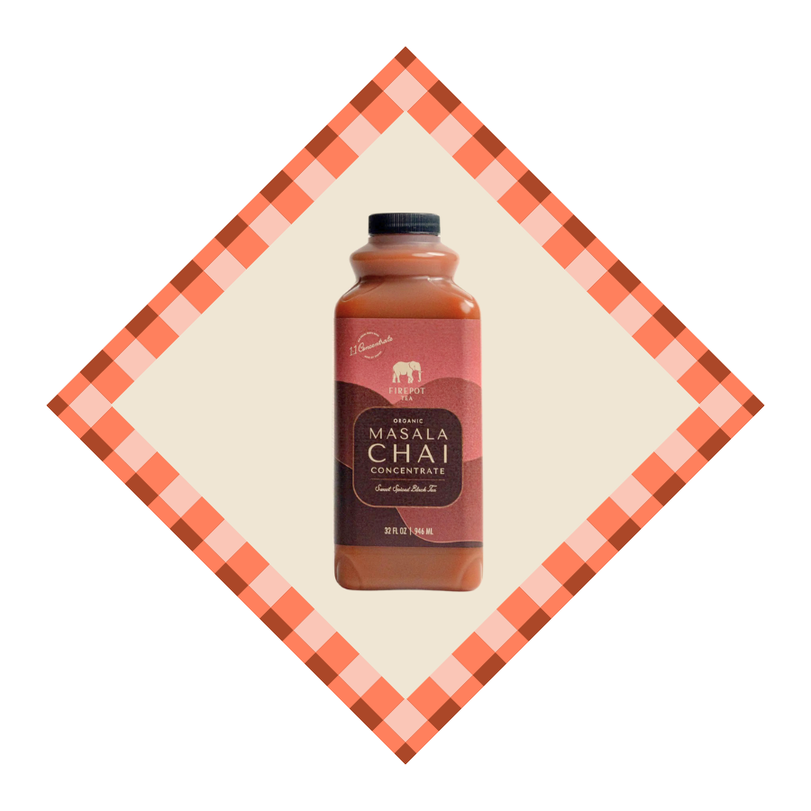 Bottle of Masala Chai on a checkered background