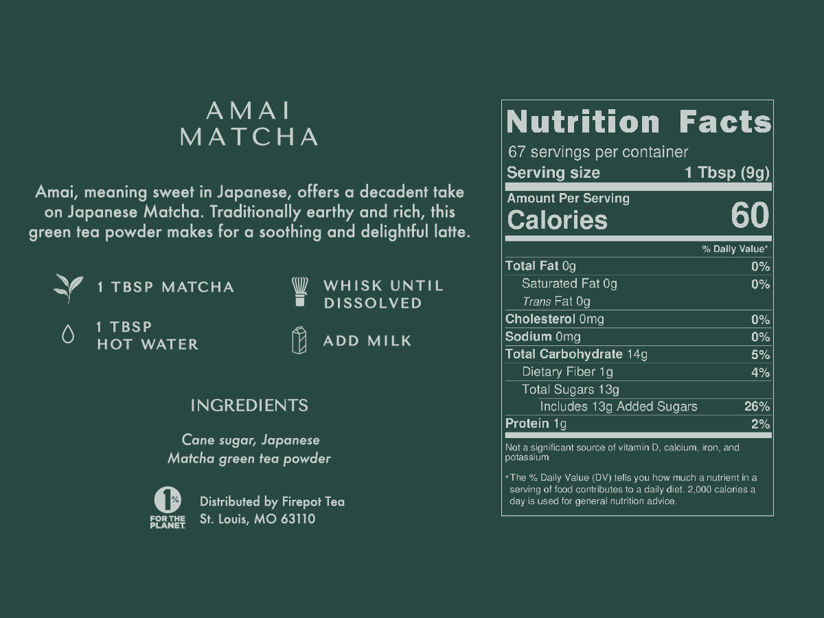 amai matcha nutrition facts: contains cane sugar