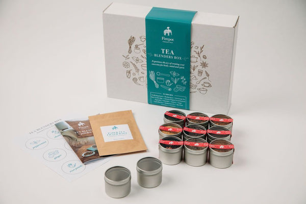 Firepot Tea Blenders Box - Tea Blending Journal, Paper Tea Filter Bags, Extra Storage Tins, Assortment of Organic Teas and Botanicals